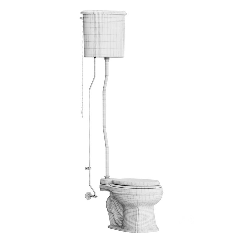 White High Tank Toilet with Round Bowl Chrome Plate Z-Pipe Image 13
