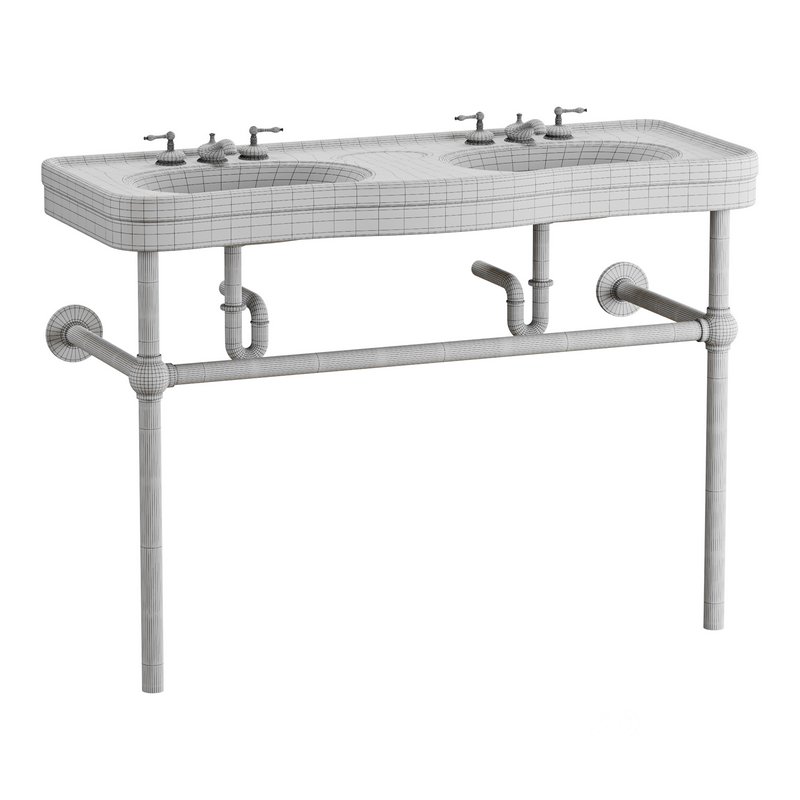 White Console Sink Double Deluxe with Black Nickel Bistro Legs Image 13