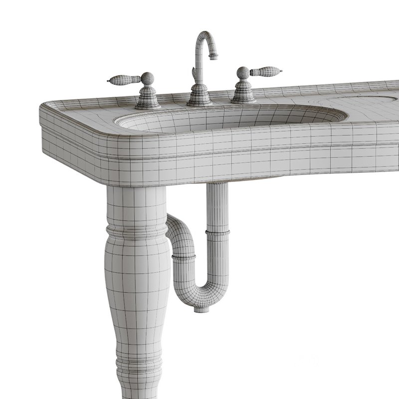 Double Basin Console Bathroom Sink White with 2 Spindle Legs and Overflow Image 15