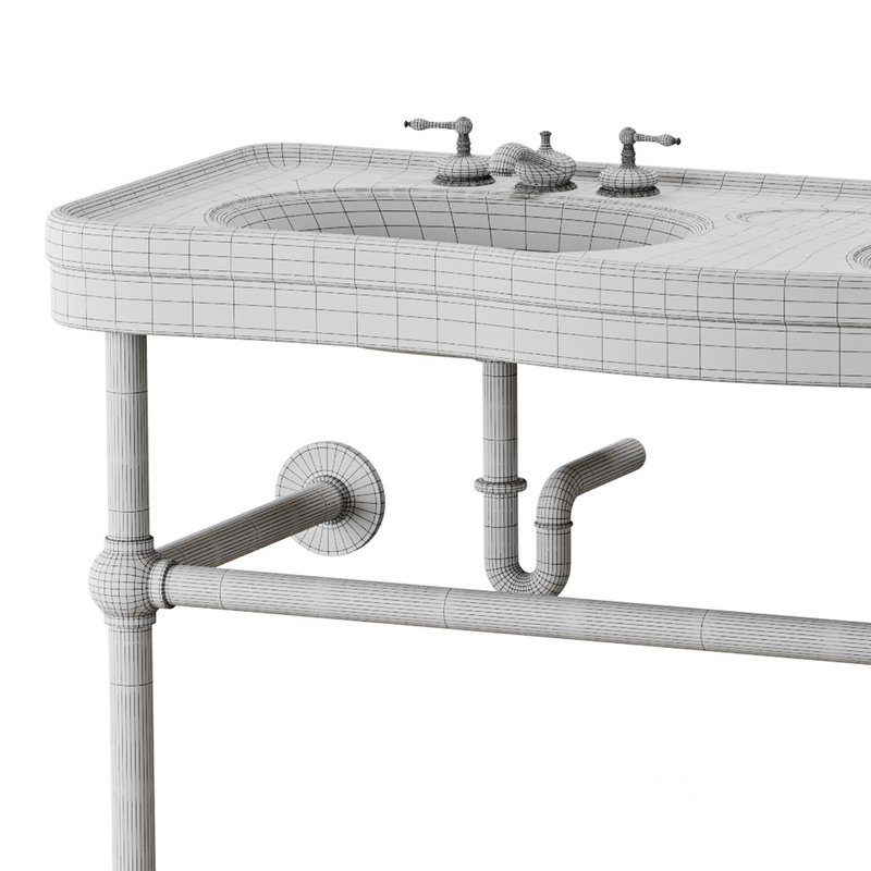 White Console Sink Double Deluxe with Black Nickel Bistro Legs Image 14