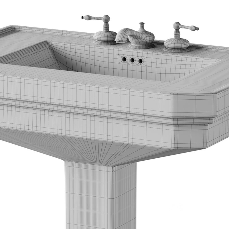 White Large Vitreous Victorian Pedestal Sink with Widespread Black Belle Faucet Image 14