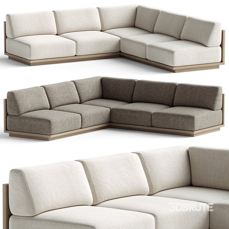Mallorca Wood 3-Piece L-Shaped Armless Sofa Image 1