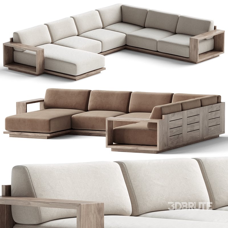 Mallorca Wood 4-Piece Left-Arm Sectional Sofa Image 1