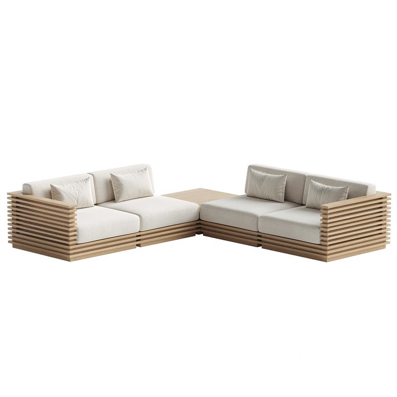 Batten 5-Piece Teak Sofa with table Image 2