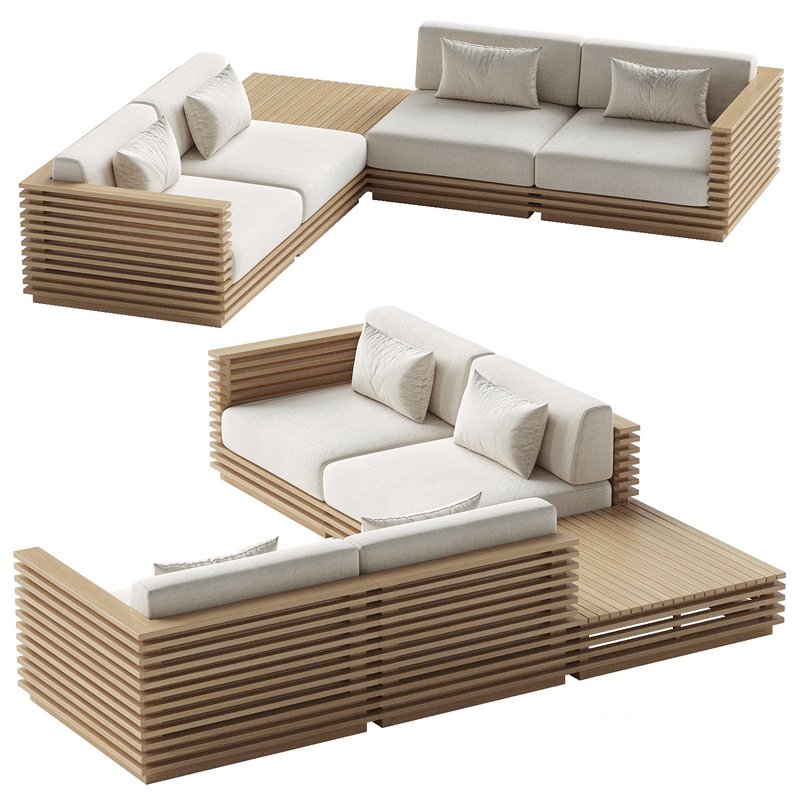 Batten 5-Piece Teak Sofa with table Image 3