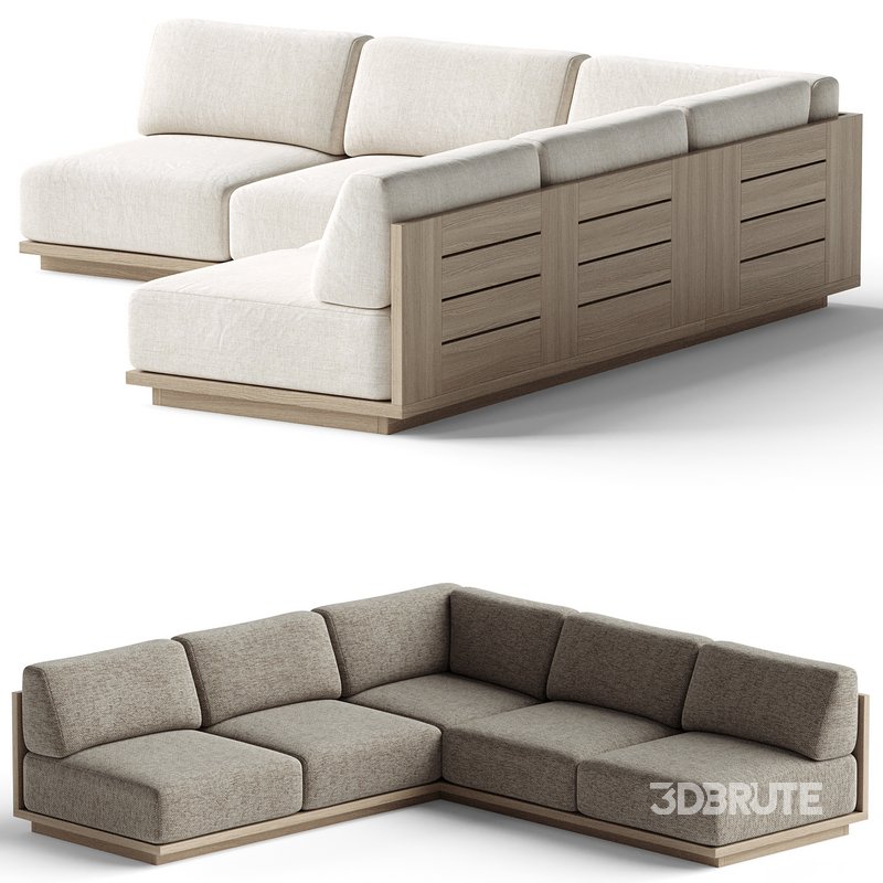 Mallorca Wood 3-Piece L-Shaped Armless Sofa Image 3