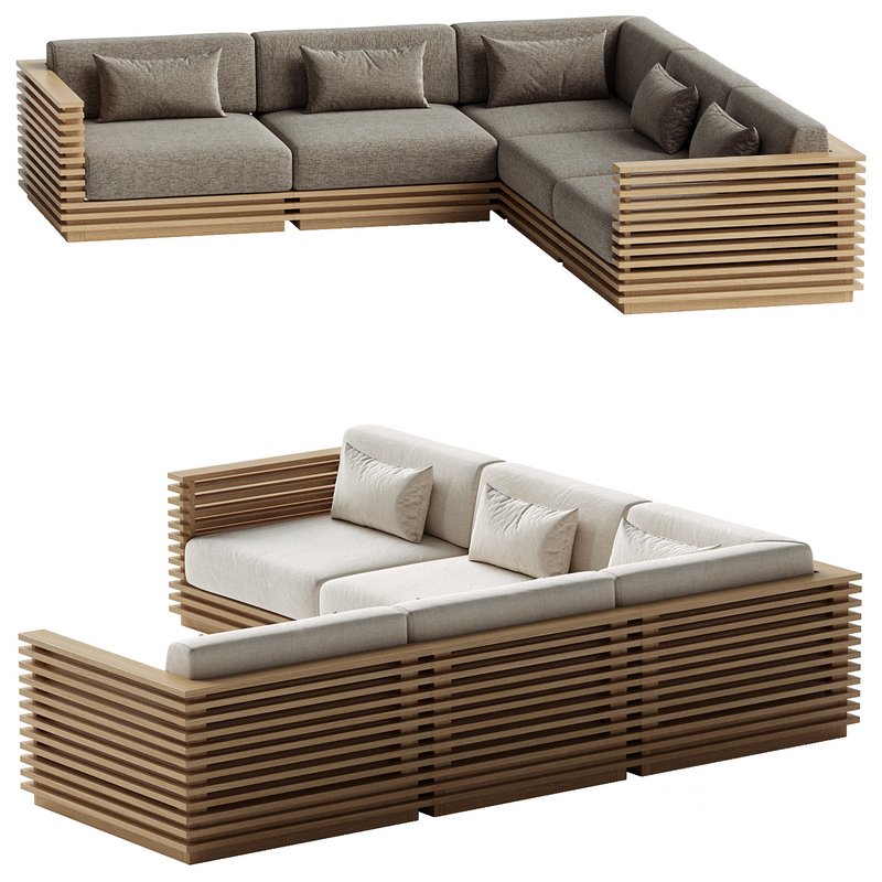 Batten 5-Piece L-Shaped Teak Sofa Image 2