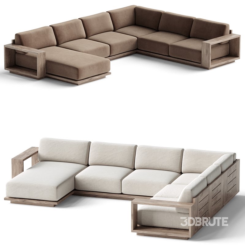 Mallorca Wood 4-Piece Left-Arm Sectional Sofa Image 3
