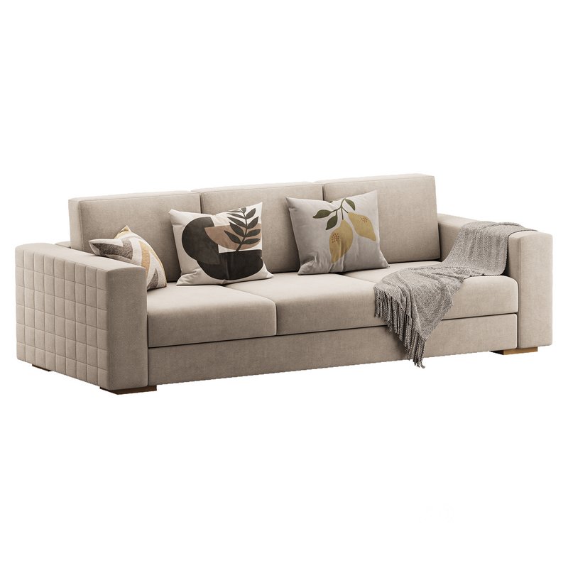Furniture Port 3 Seater Off White Wooden Sofa Image 10