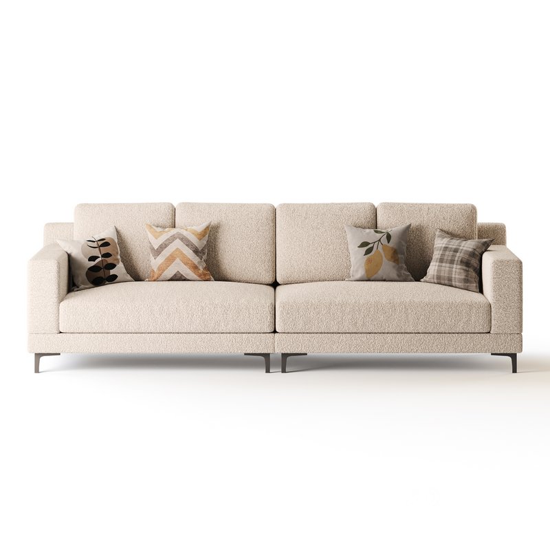 3-seater Modish Cream Solid Color Sofa Image 11