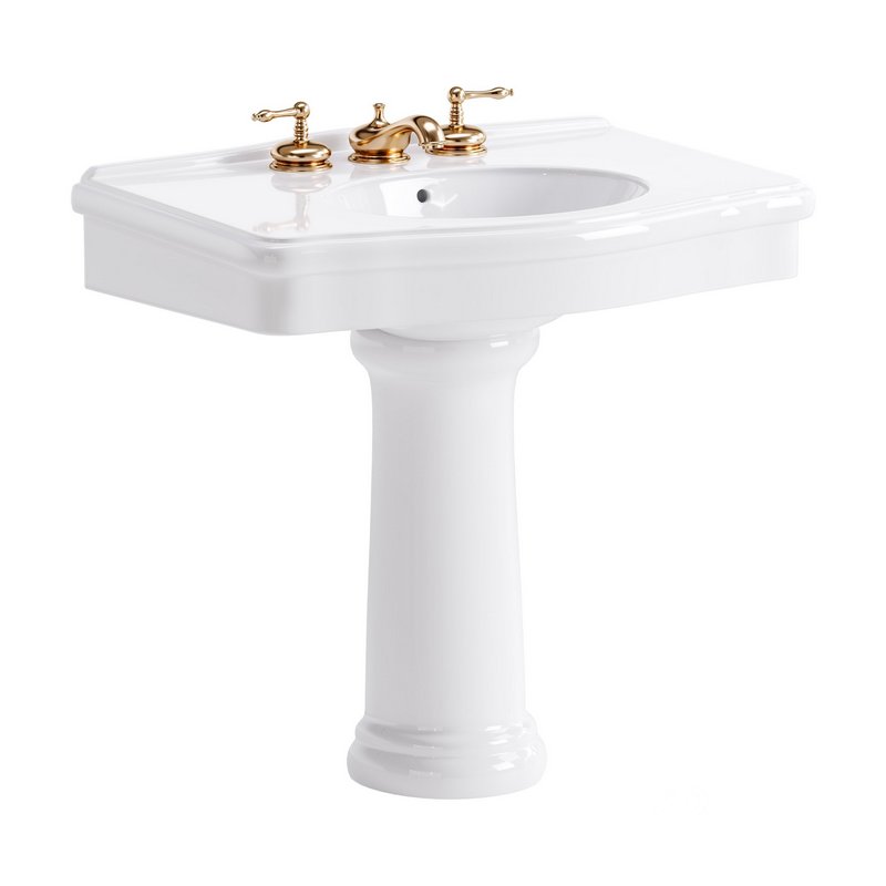 White Porcelain Bathroom Pedestal Sink Image 1