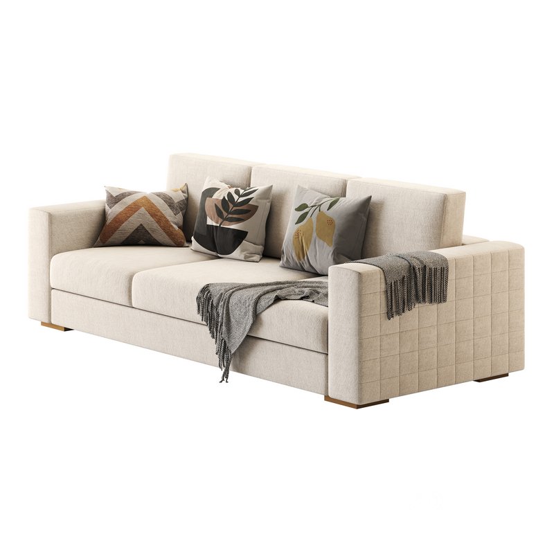 Furniture Port 3 Seater Off White Wooden Sofa Image 13
