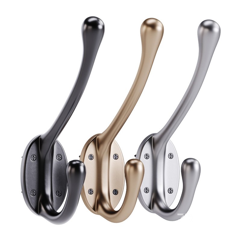 Wrought Iron Double Hook Black for Coats Towels Robes Image 1