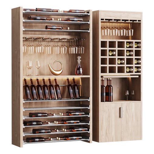Modern Wine cabinet with dishes and glasses 02