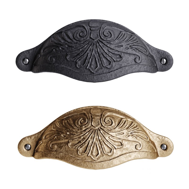 Cabinet or Drawer Bin Pull Black Iron Cup Image 1