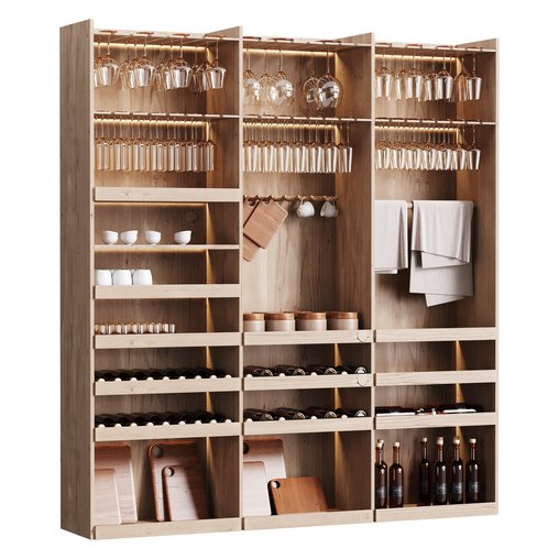 Modern Wine cabinet with dishes and glasses 01