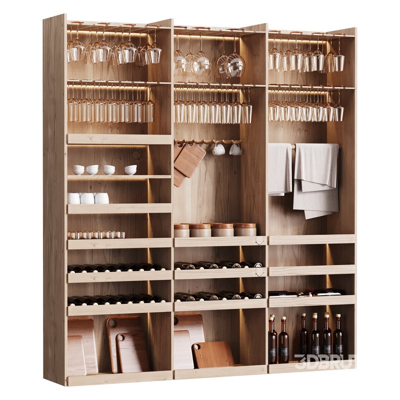 Modern Wine cabinet with dishes and glasses 01 Image 1