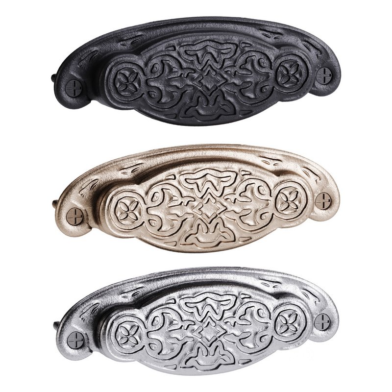 Black Floral Cabinet Drawer Cup Bin Pull Wrought Iron Image 1