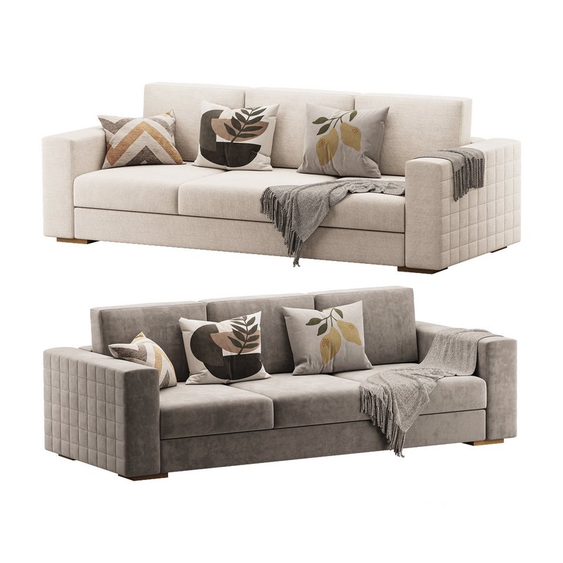 Furniture Port 3 Seater Off White Wooden Sofa Image 1