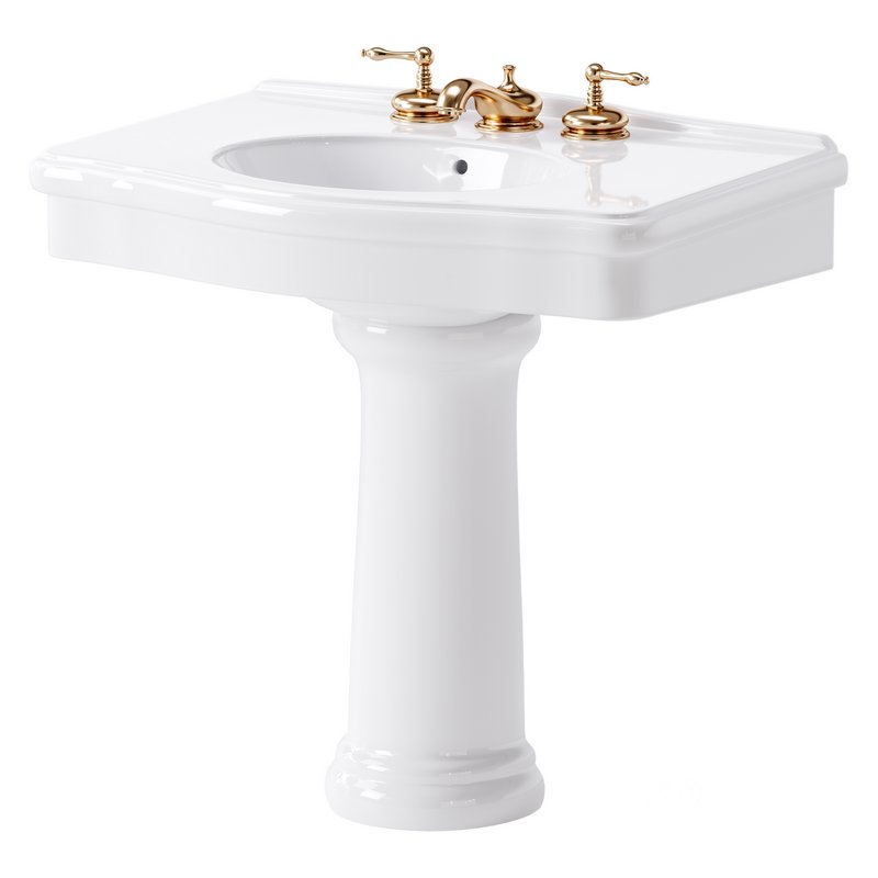 White Porcelain Bathroom Pedestal Sink Image 2