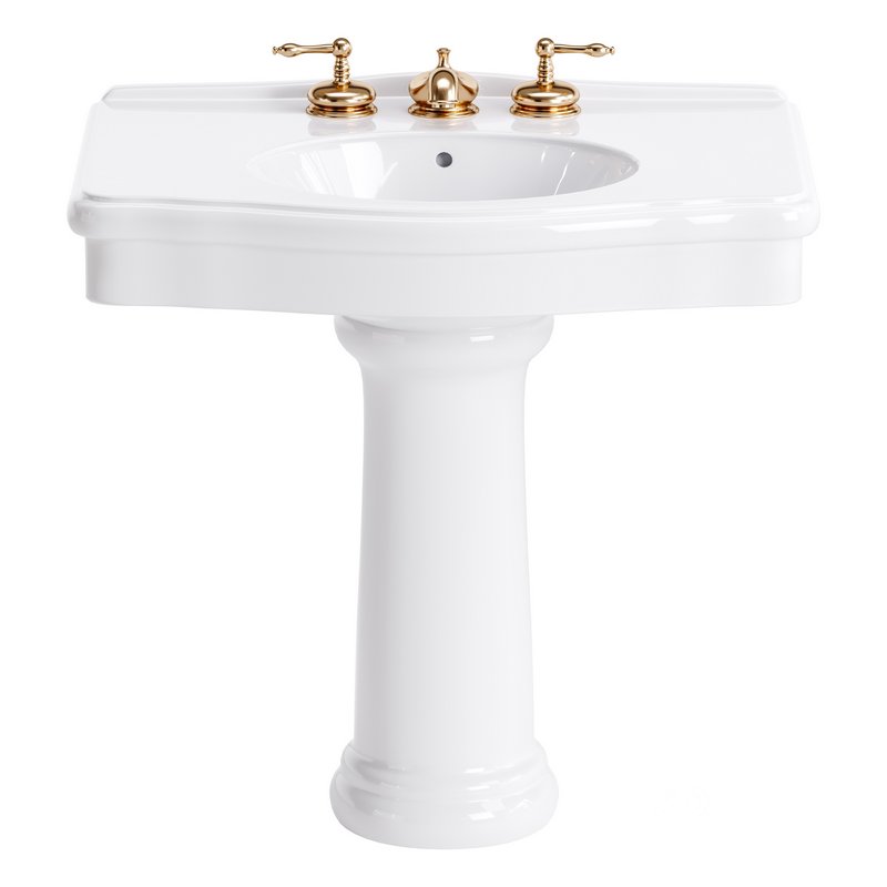 White Porcelain Bathroom Pedestal Sink Image 4