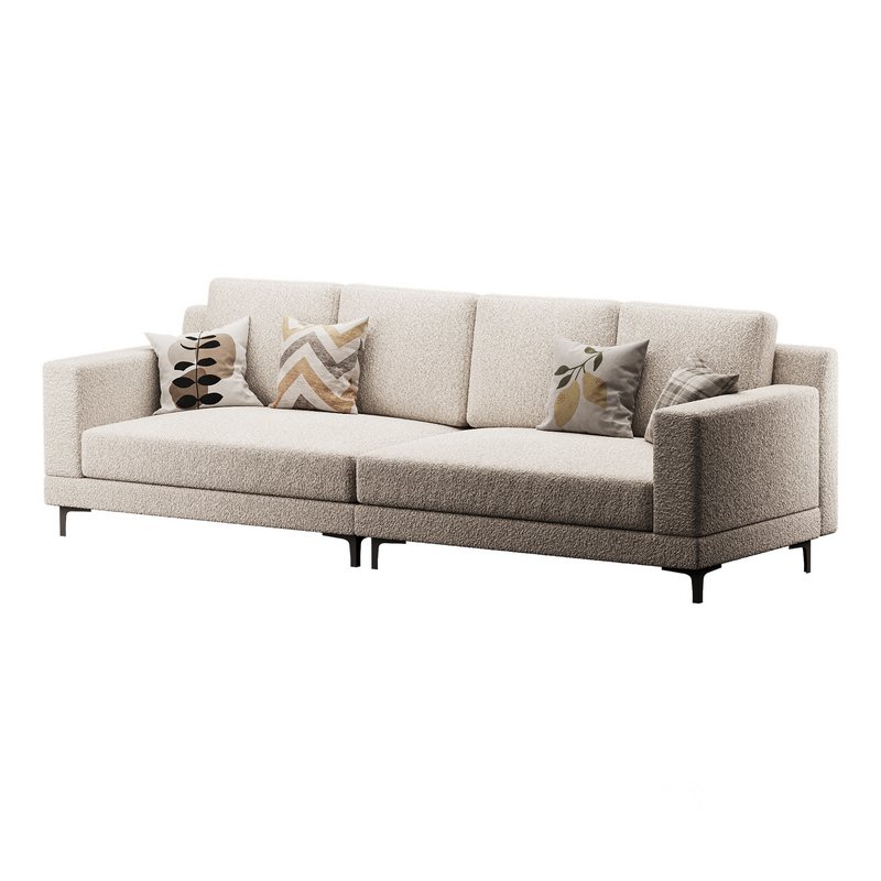 3-seater Modish Cream Solid Color Sofa Image 3