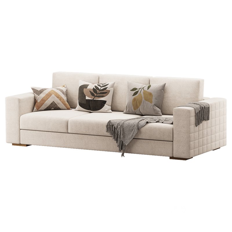 Furniture Port 3 Seater Off White Wooden Sofa Image 2