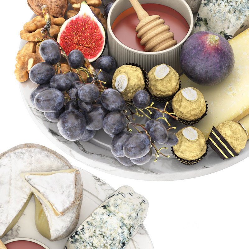 plate of honey and cheese with grapes walnuts and figs Image 3