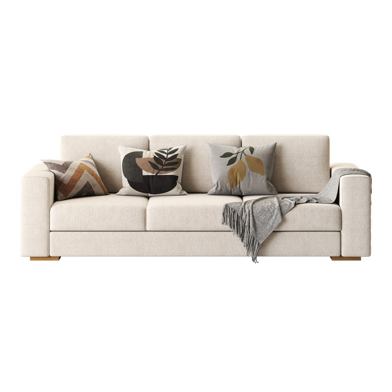 Furniture Port 3 Seater Off White Wooden Sofa Image 5