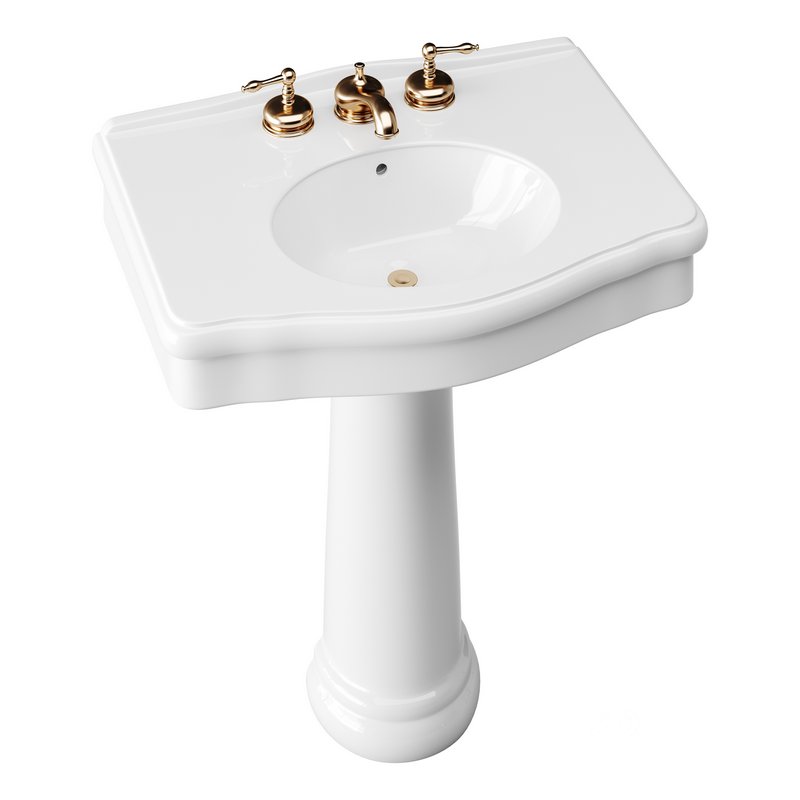 White Porcelain Bathroom Pedestal Sink Image 5