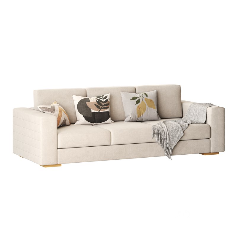 Furniture Port 3 Seater Off White Wooden Sofa Image 8