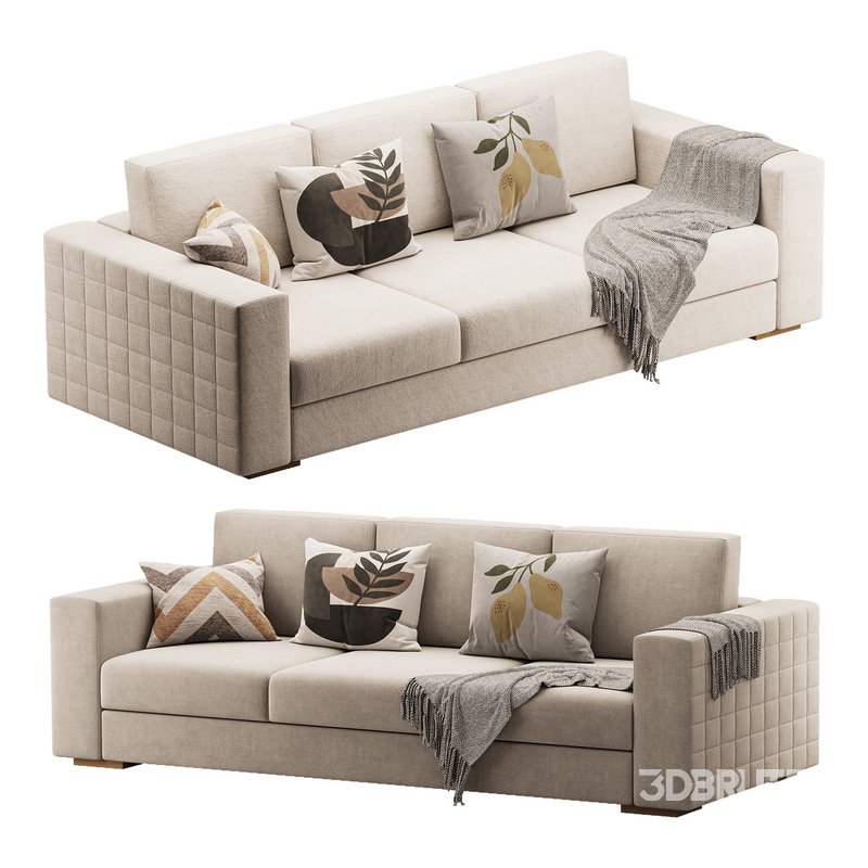 Furniture Port 3 Seater Off White Wooden Sofa Image 6