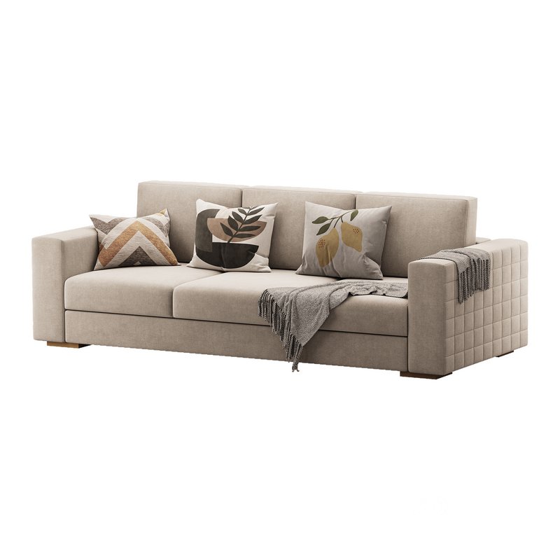 Furniture Port 3 Seater Off White Wooden Sofa Image 7
