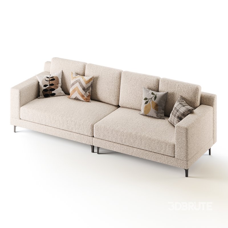 3-seater Modish Cream Solid Color Sofa Image 9
