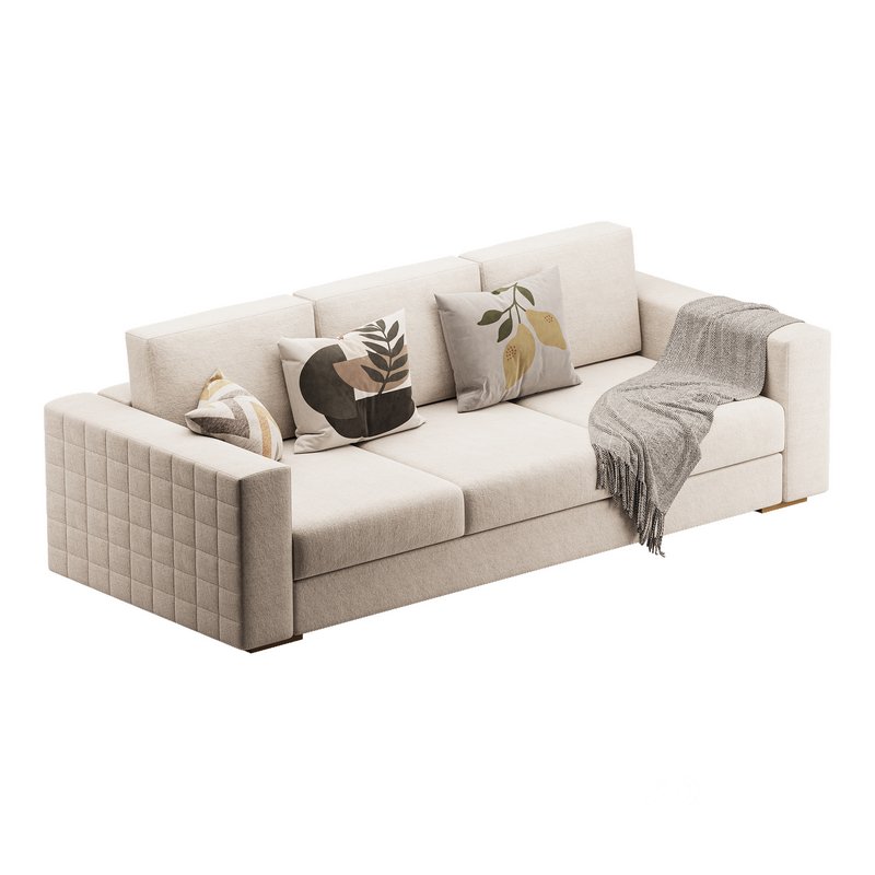 Furniture Port 3 Seater Off White Wooden Sofa Image 9