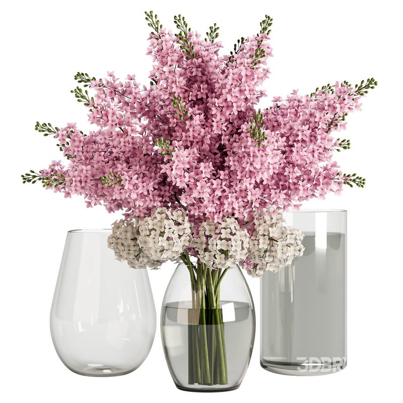 Elegant Pink White Lilac Flower in Glass Vases Image 2