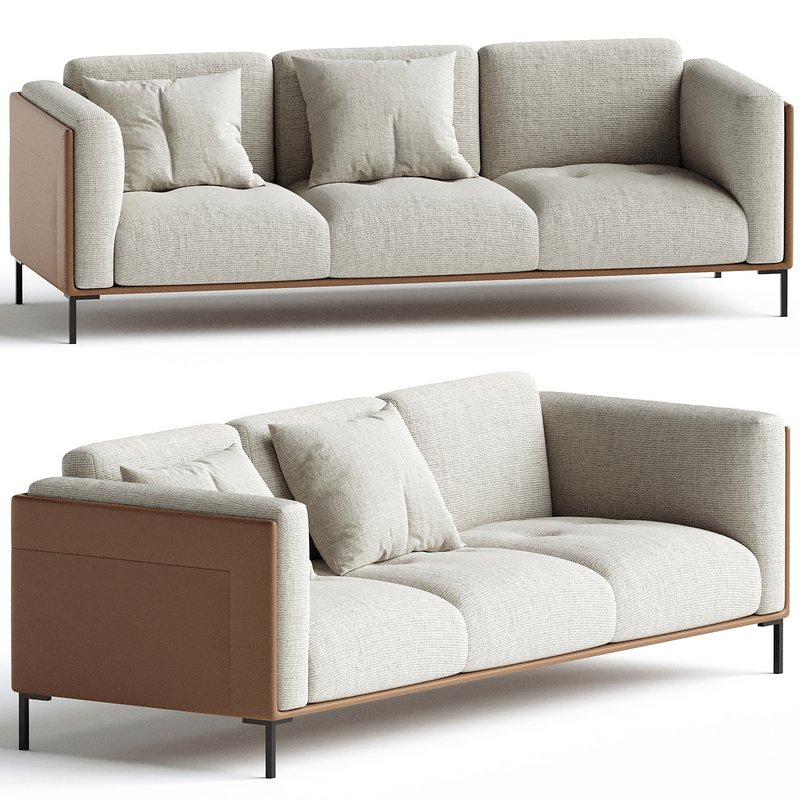Large bi material sofa 4 places camel Image 1