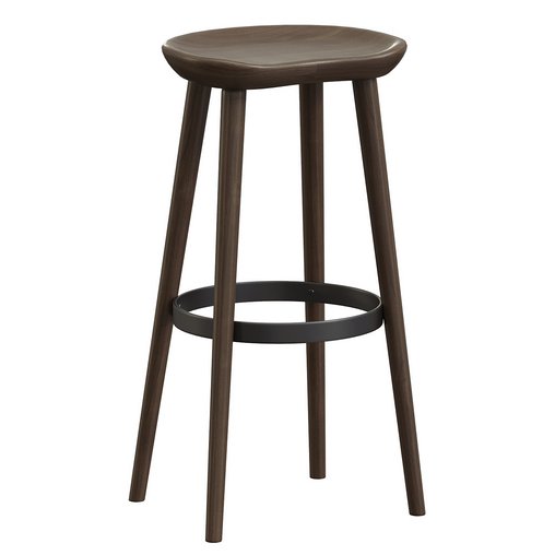 Brutalist Bar Stools in Darkened Wood and Steel Detailing