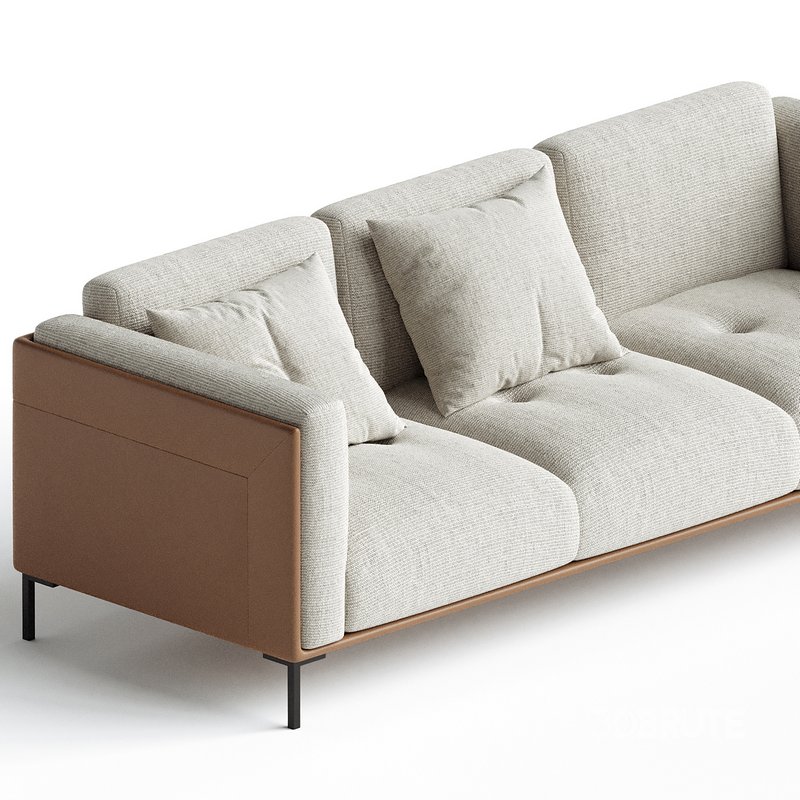 Large bi material sofa 4 places camel Image 2