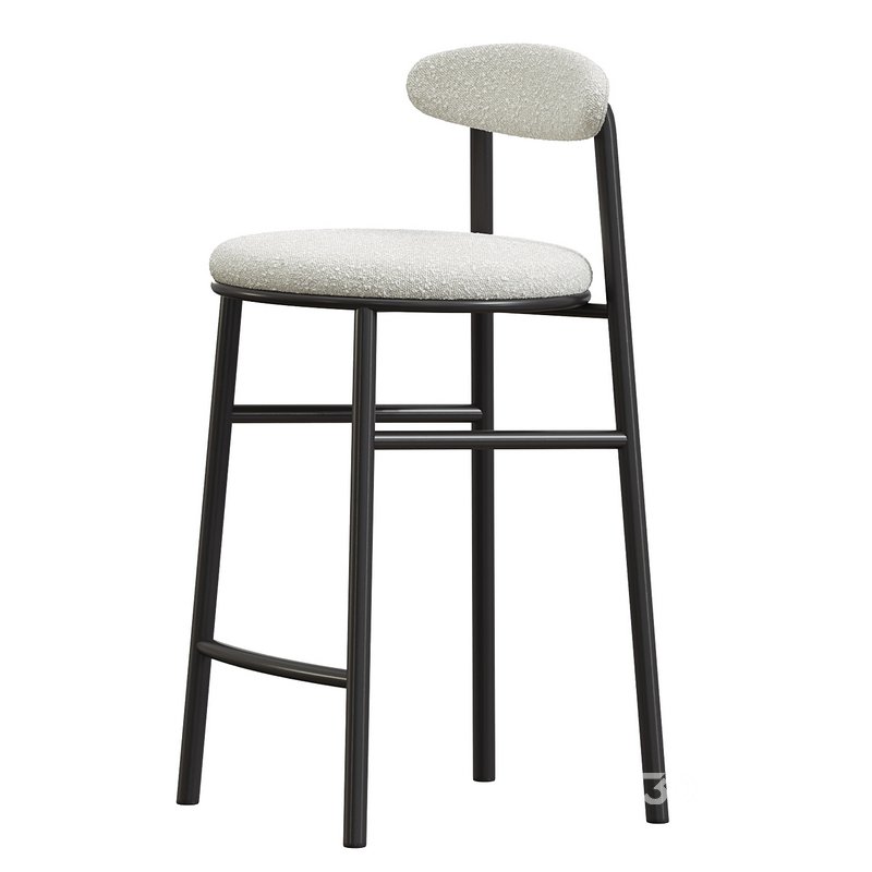 Oneal 65cm Bar Stool Moon White Boucle and Black Legs Image 2