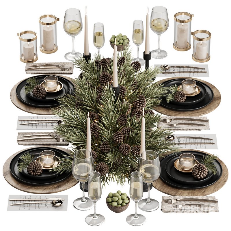 Winter Pine Table Setting Elegance Image 1