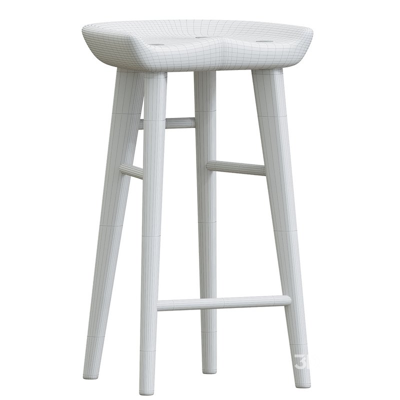 Solid Walnut Carved Seat Dowel Legs Bar Stool Image 4