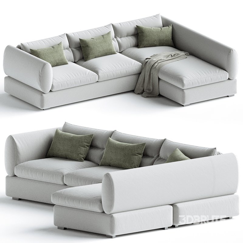 Blanche Parma Three-seater sofa with pouf Image 3