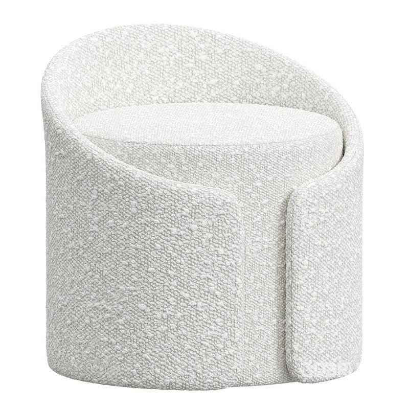 Modern White Round Lamb Wool Vanity Stool with Backrest Image 1
