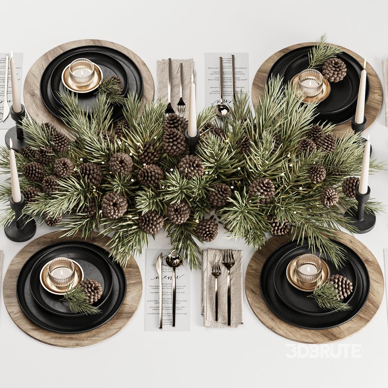 Winter Pine Table Setting Elegance Image 2