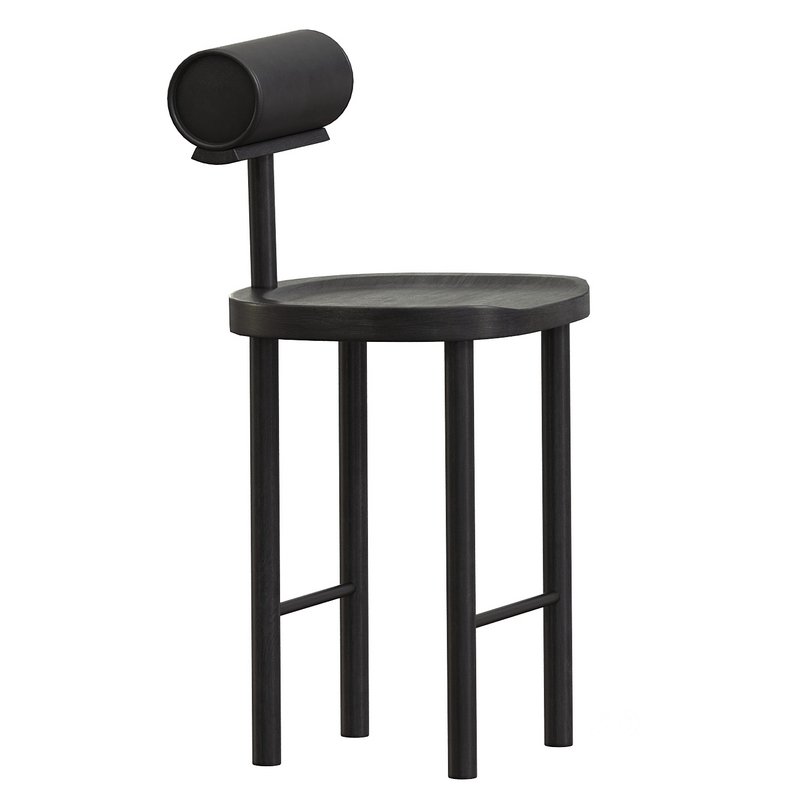 UNA Counter Stool in Black Stained Ash and Upholstered Back by Estudio Persona Image 3