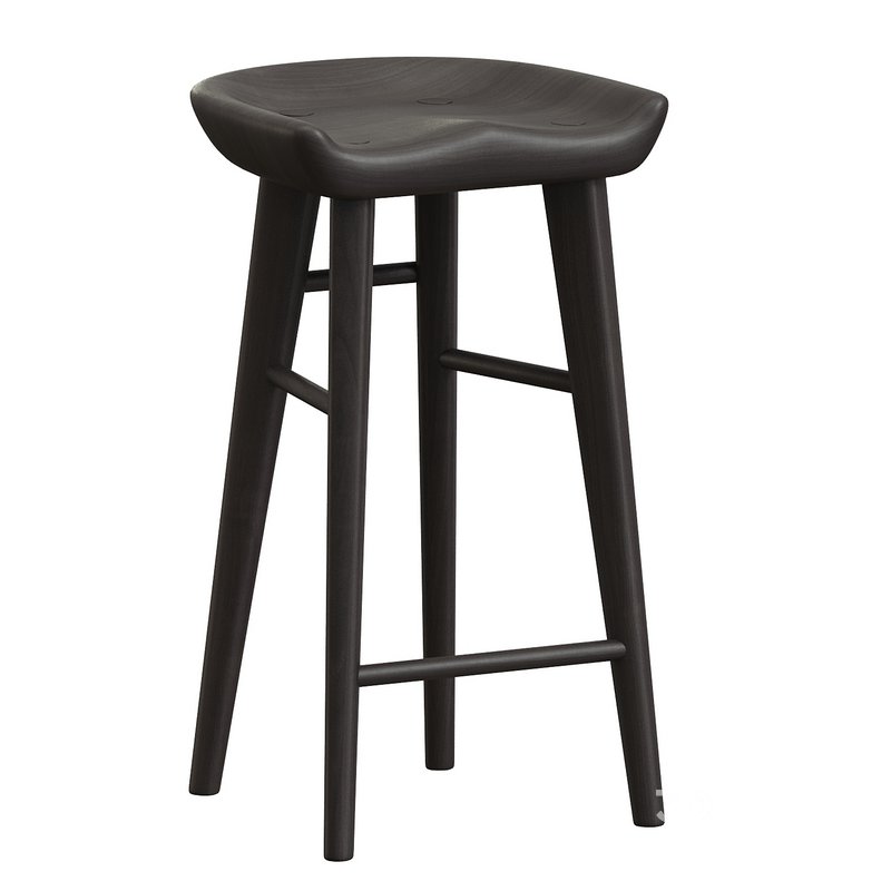 Solid Walnut Carved Seat Dowel Legs Bar Stool Image 1