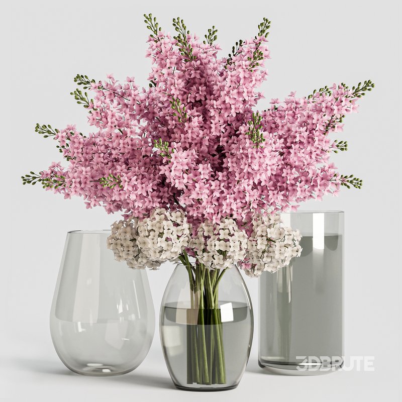 Elegant Pink White Lilac Flower in Glass Vases Image 3