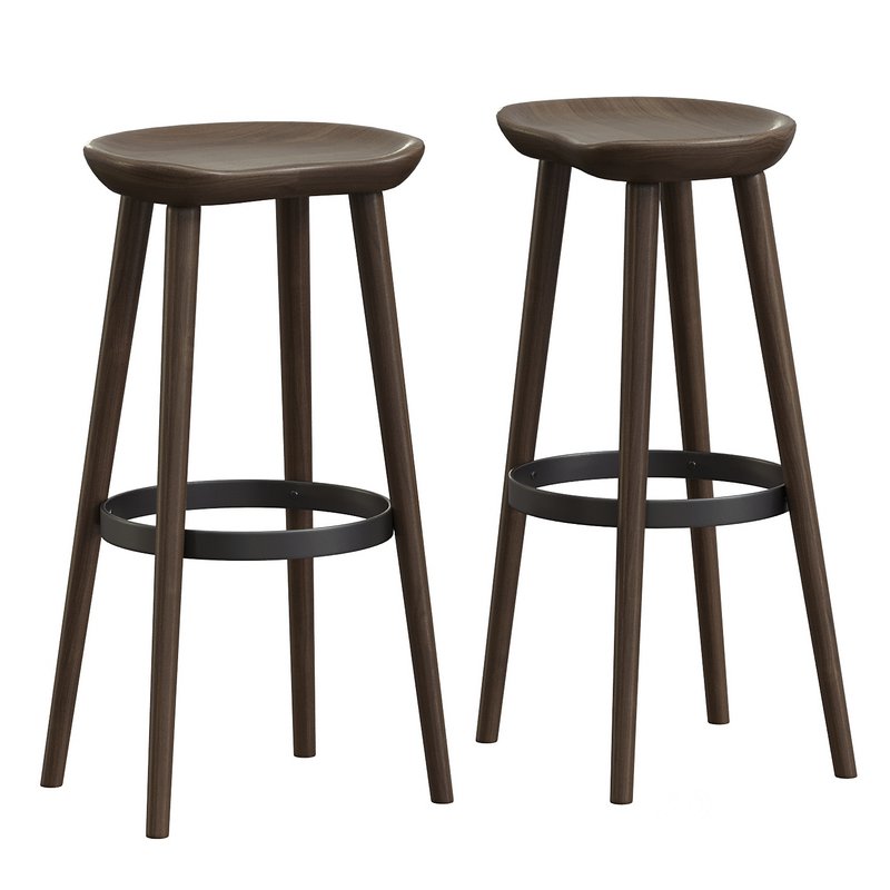 Brutalist Bar Stools in Darkened Wood and Steel Detailing Image 2