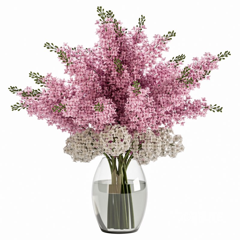 Elegant Pink White Lilac Flower in Glass Vases Image 1